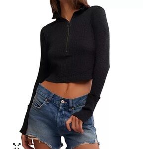 Free People Women's Midnight Half-Zip Top size M